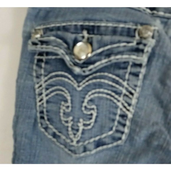 Clash Women's Distressed Whiskered Embroidered Jewel Frayed Cuff Jeans Size 3 - Picture 5 of 11